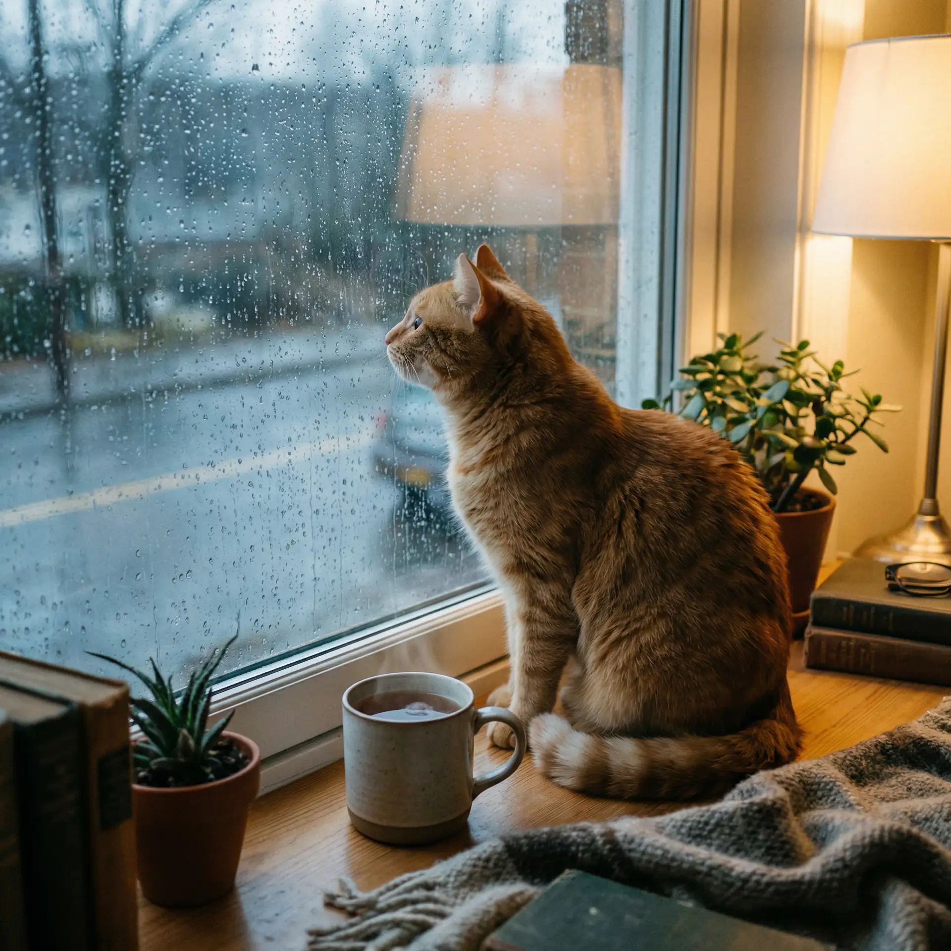 猫咪望着窗外的雨 - 黑料网吃瓜网
